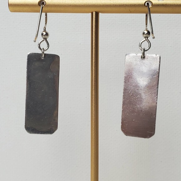 Hand Forged Sterling Silver Dangle Rectangle Earrings with Blue Topaz - Picture 8 of 13